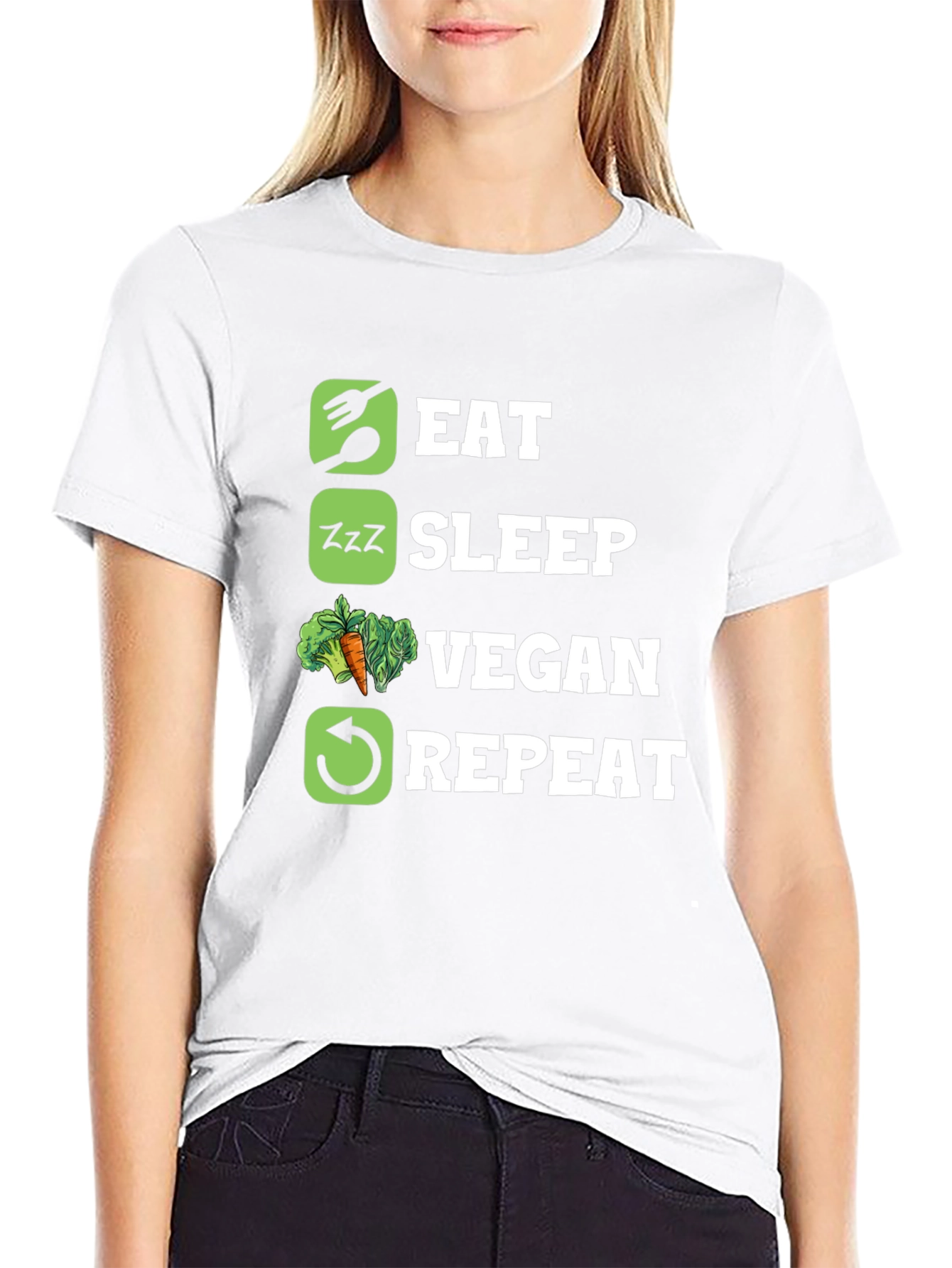Eat Sleep Vegan Repeat Graphic T-Shirt