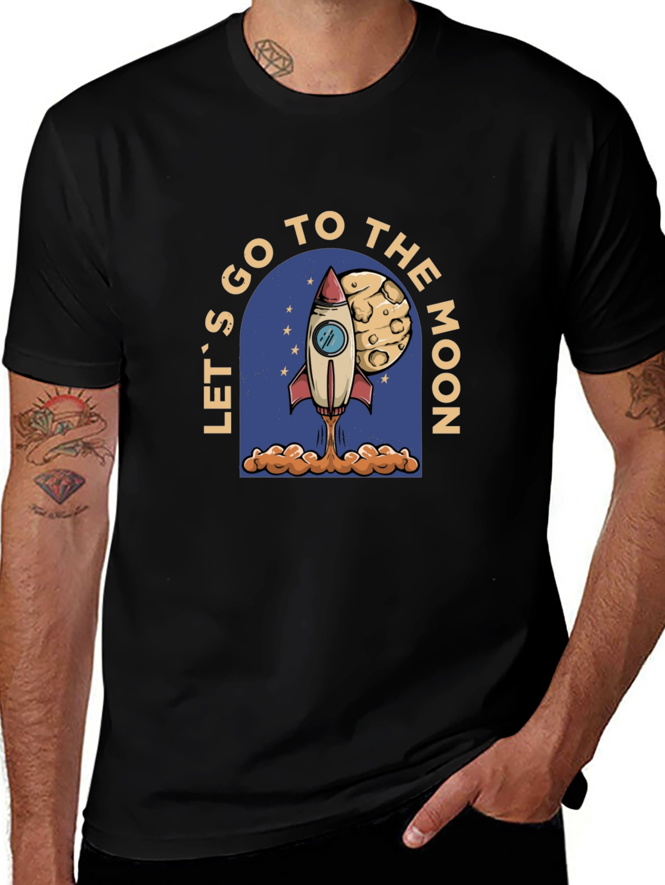 Lets Go To The Moon Black T-Shirt