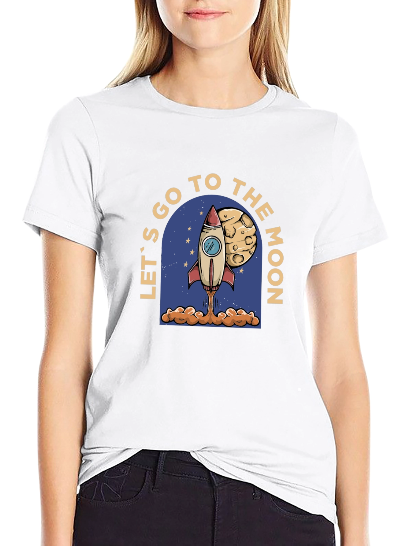 Lets Go To The Moon Black T-Shirt