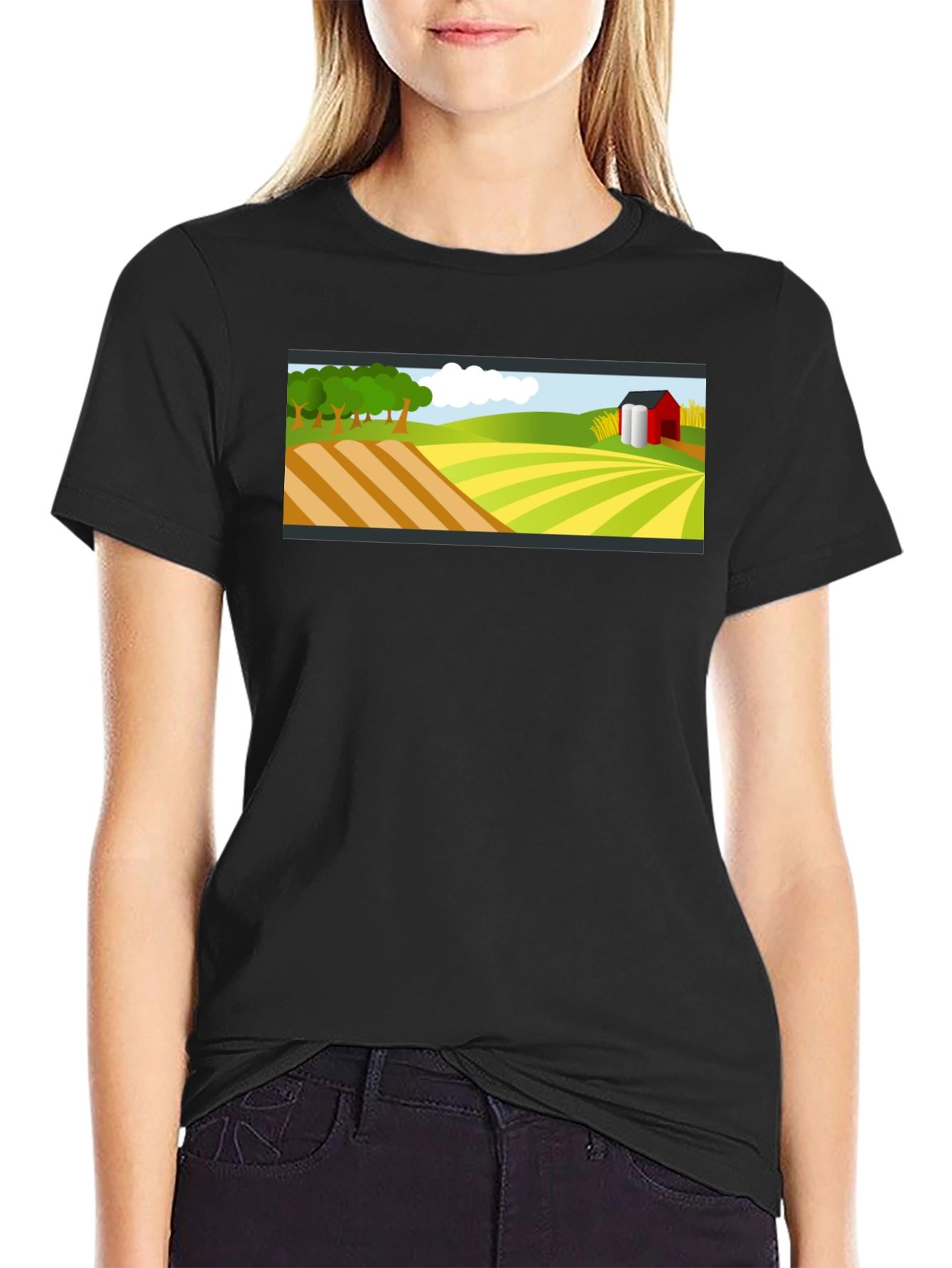 Farm Landscape Graphic Tee - Black