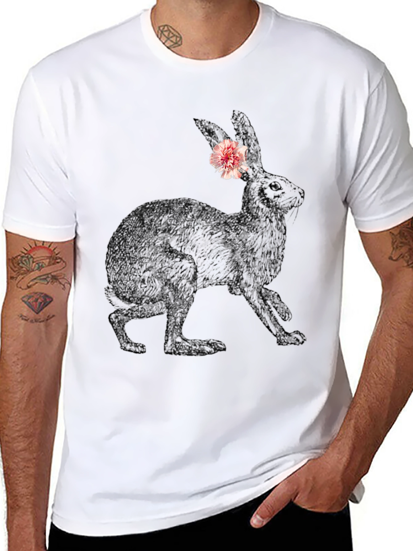 Bunny Graphic Tee - Black Casual Cotton T-Shirt