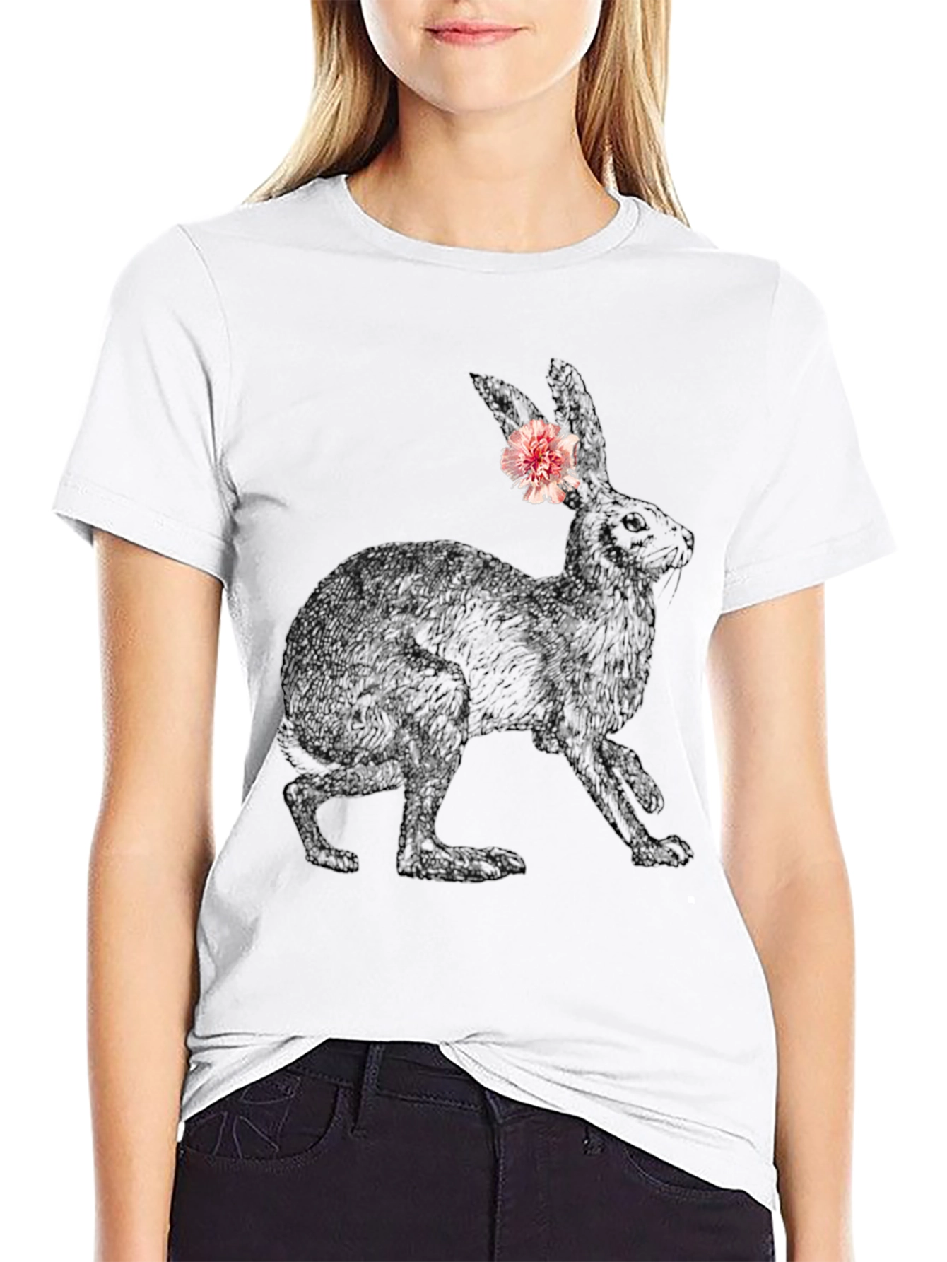 Bunny Graphic Tee - Black Casual Cotton T-Shirt