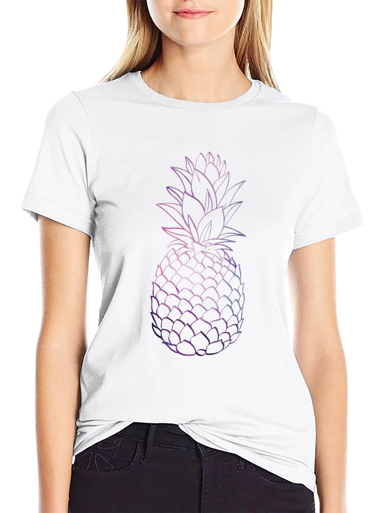 Modern Pineapple Graphic Tee - Black Cotton