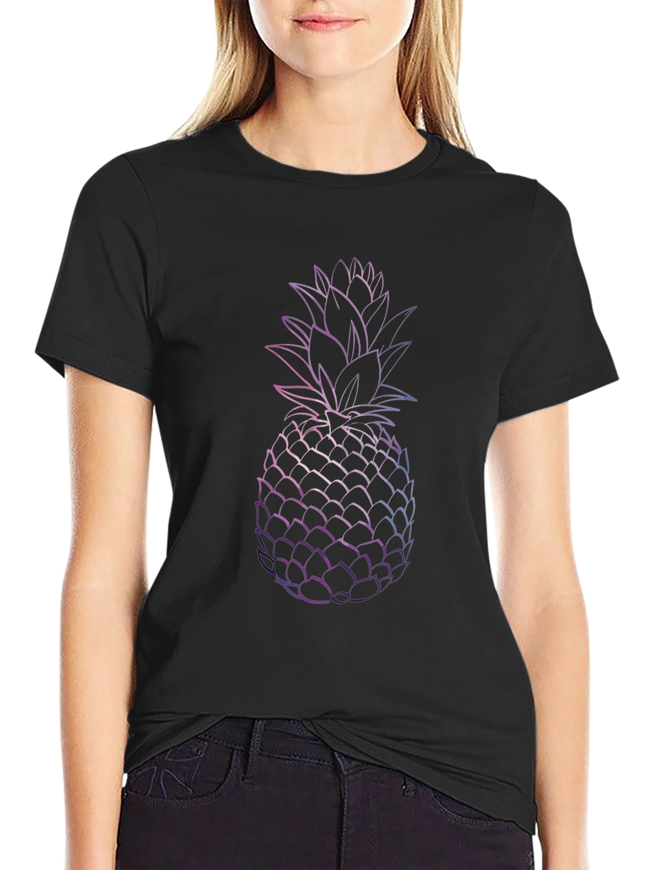 Modern Pineapple Graphic Tee - Black Cotton