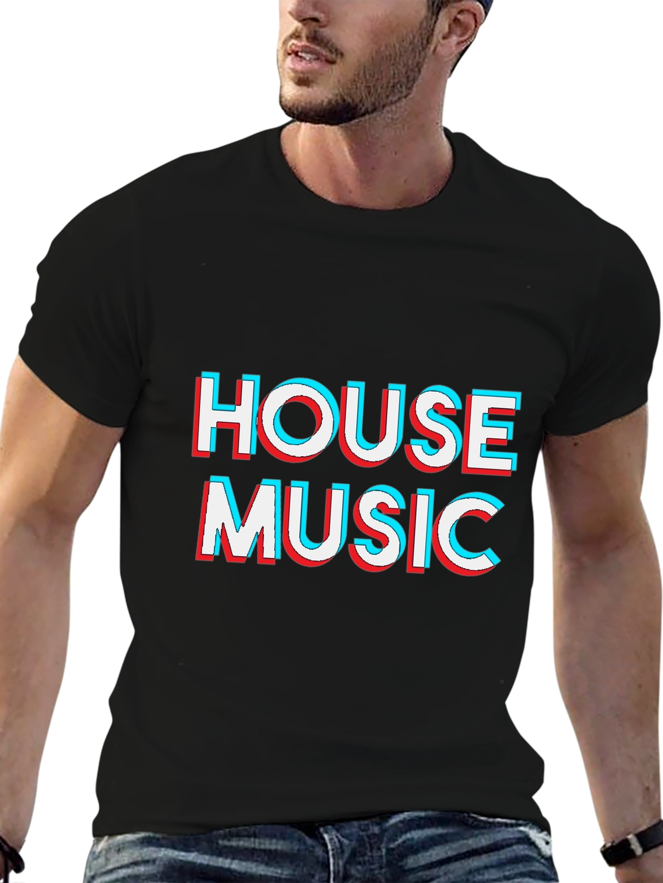 House Music 3D Effect Black T-Shirt
