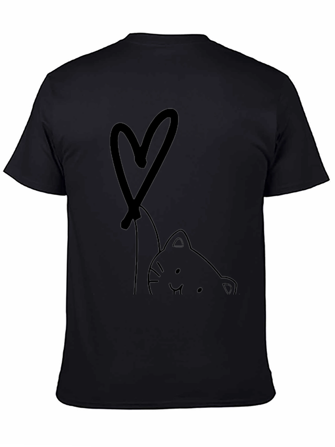 Cute Cat with Heart T-Shirt - Black Graphic Tee