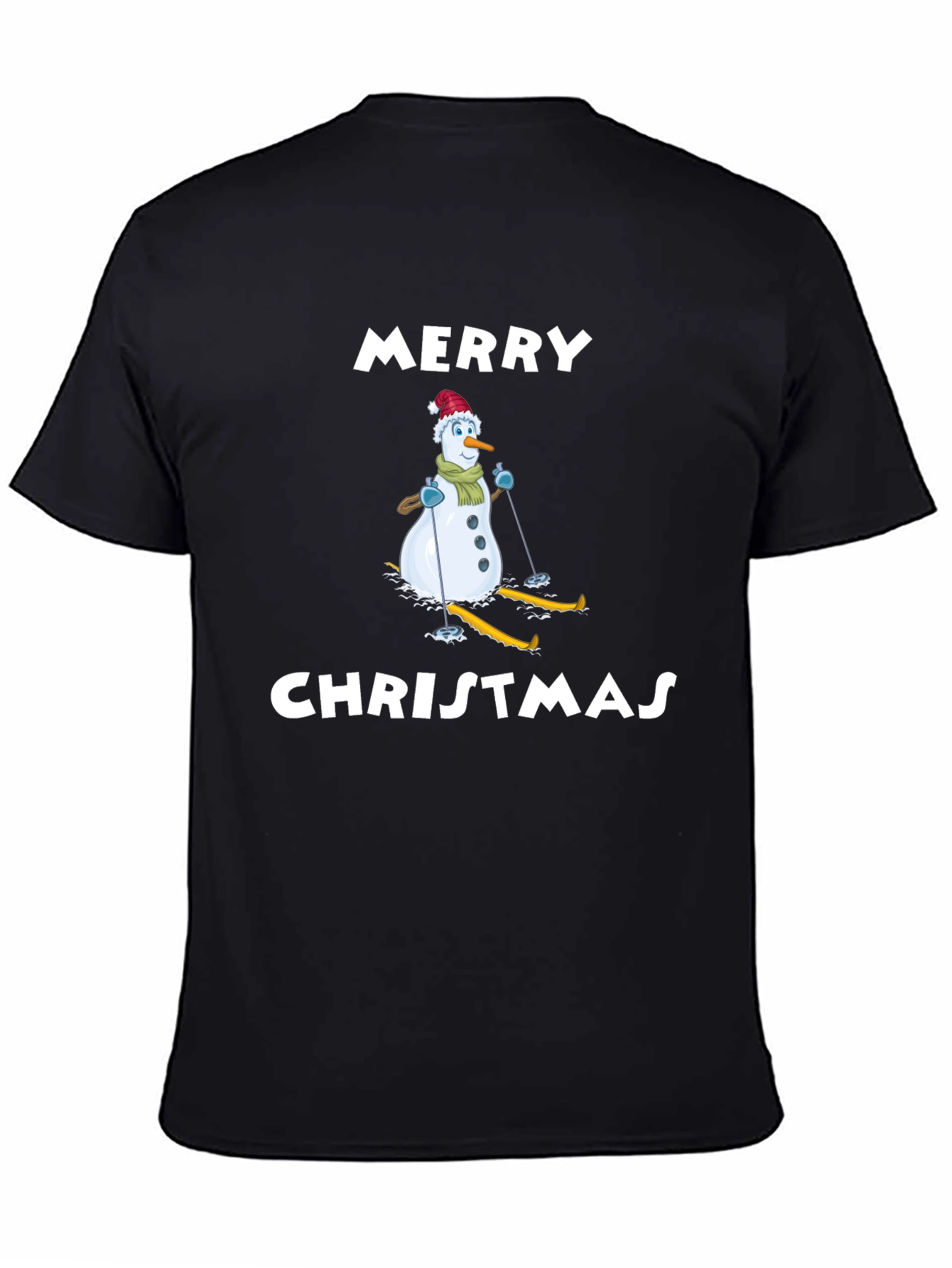 Merry Christmas Snowman Skiing Graphic T-Shirt
