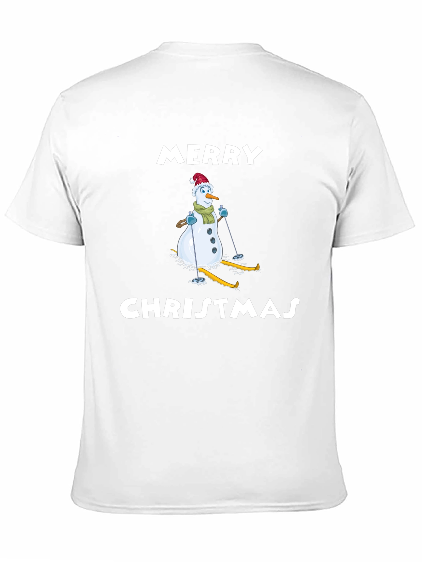 Merry Christmas Snowman Skiing Graphic T-Shirt