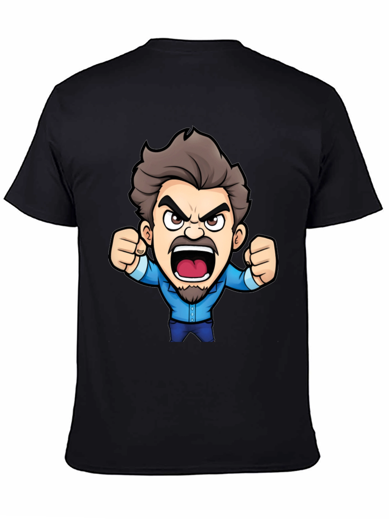 Cartoon Angry Man Black T-Shirt