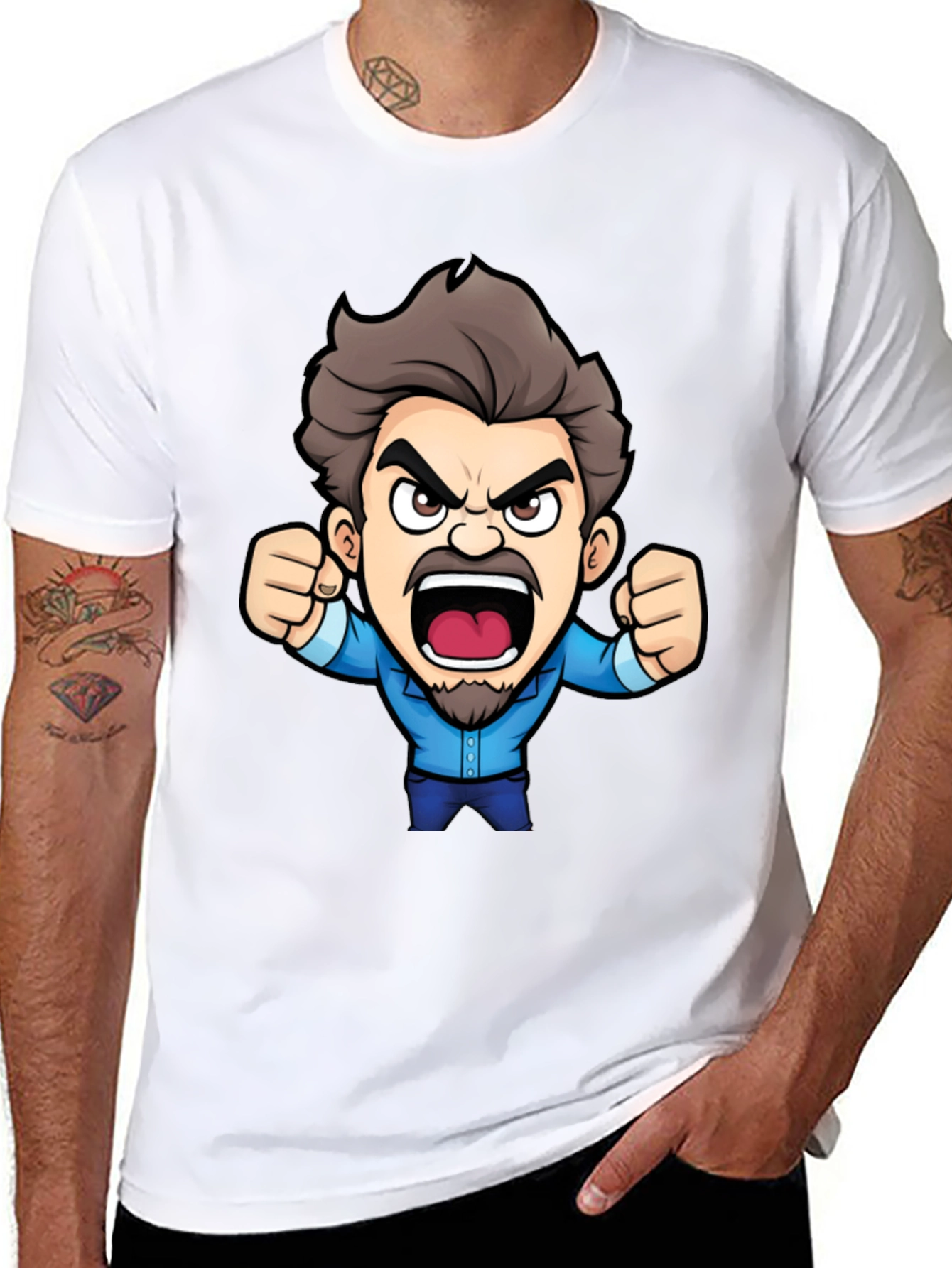 Cartoon Angry Man Black T-Shirt
