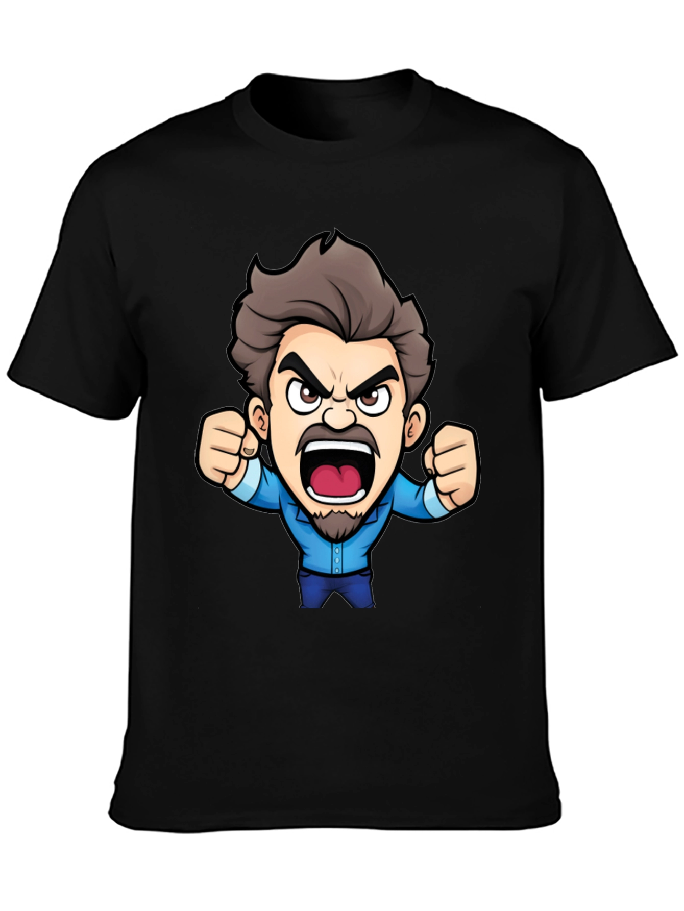 Cartoon Angry Man Black T-Shirt
