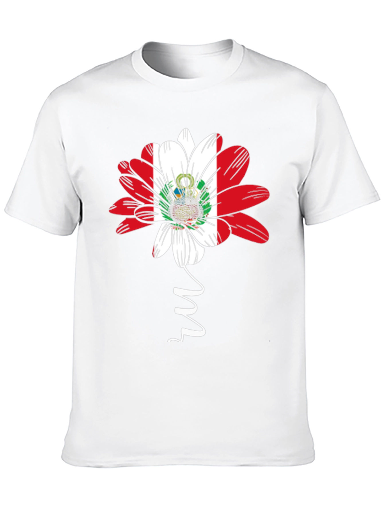 Peru Flag Flower Graphic Tee - Black Cotton T-Shirt