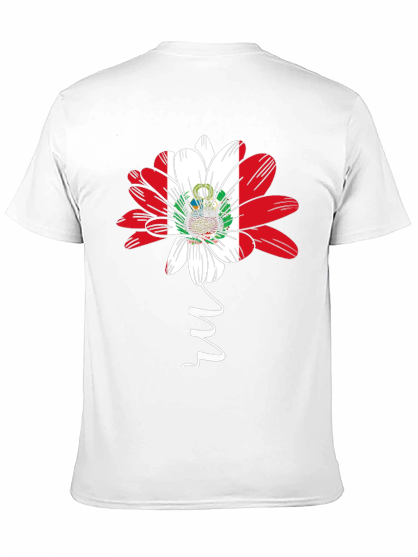 Peru Flag Flower Graphic Tee - Black Cotton T-Shirt