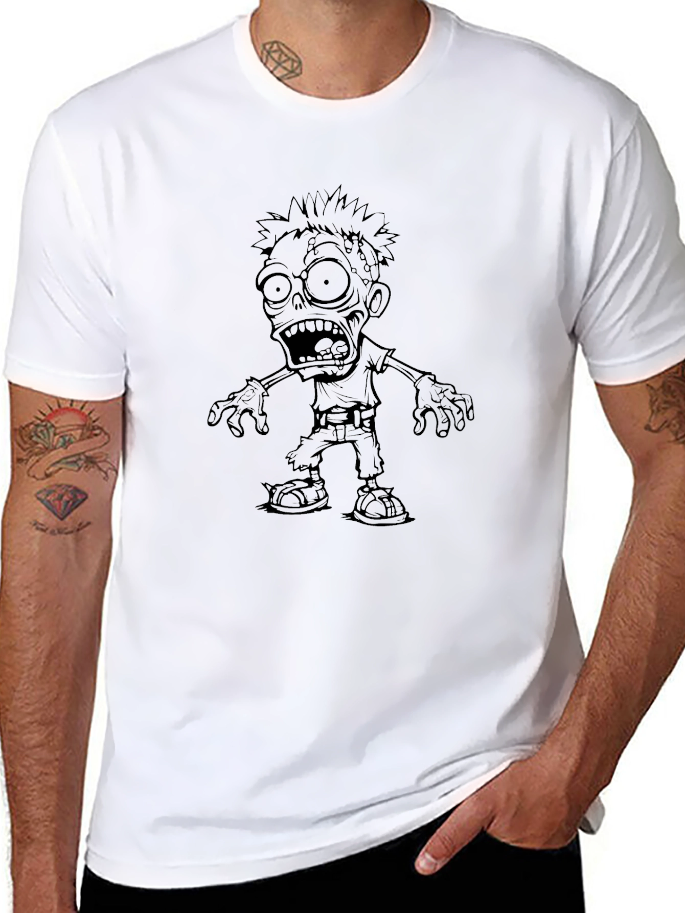 Zombie Graphic Print Black T-Shirt