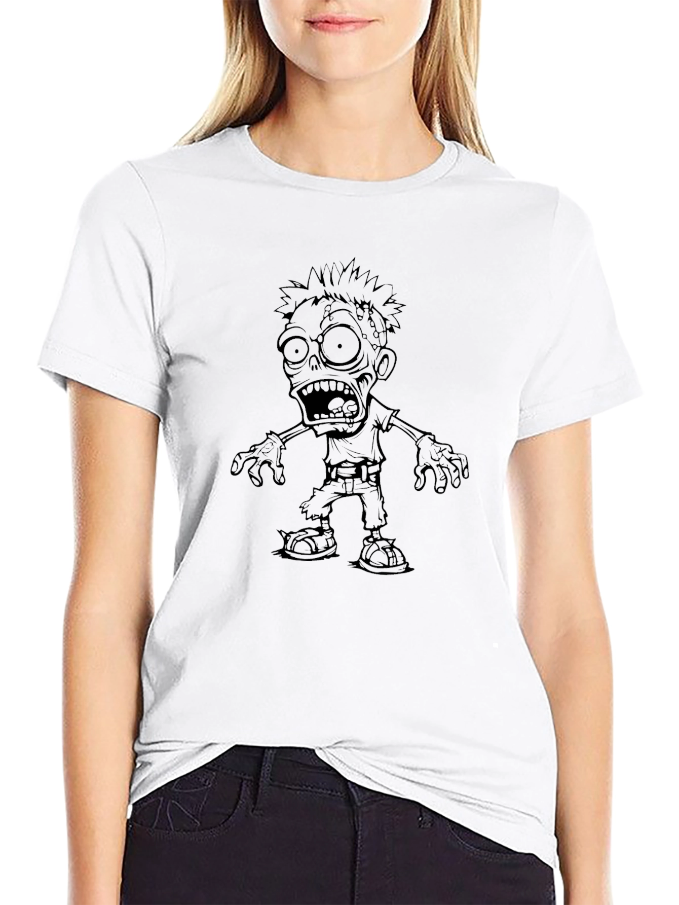 Zombie Graphic Print Black T-Shirt