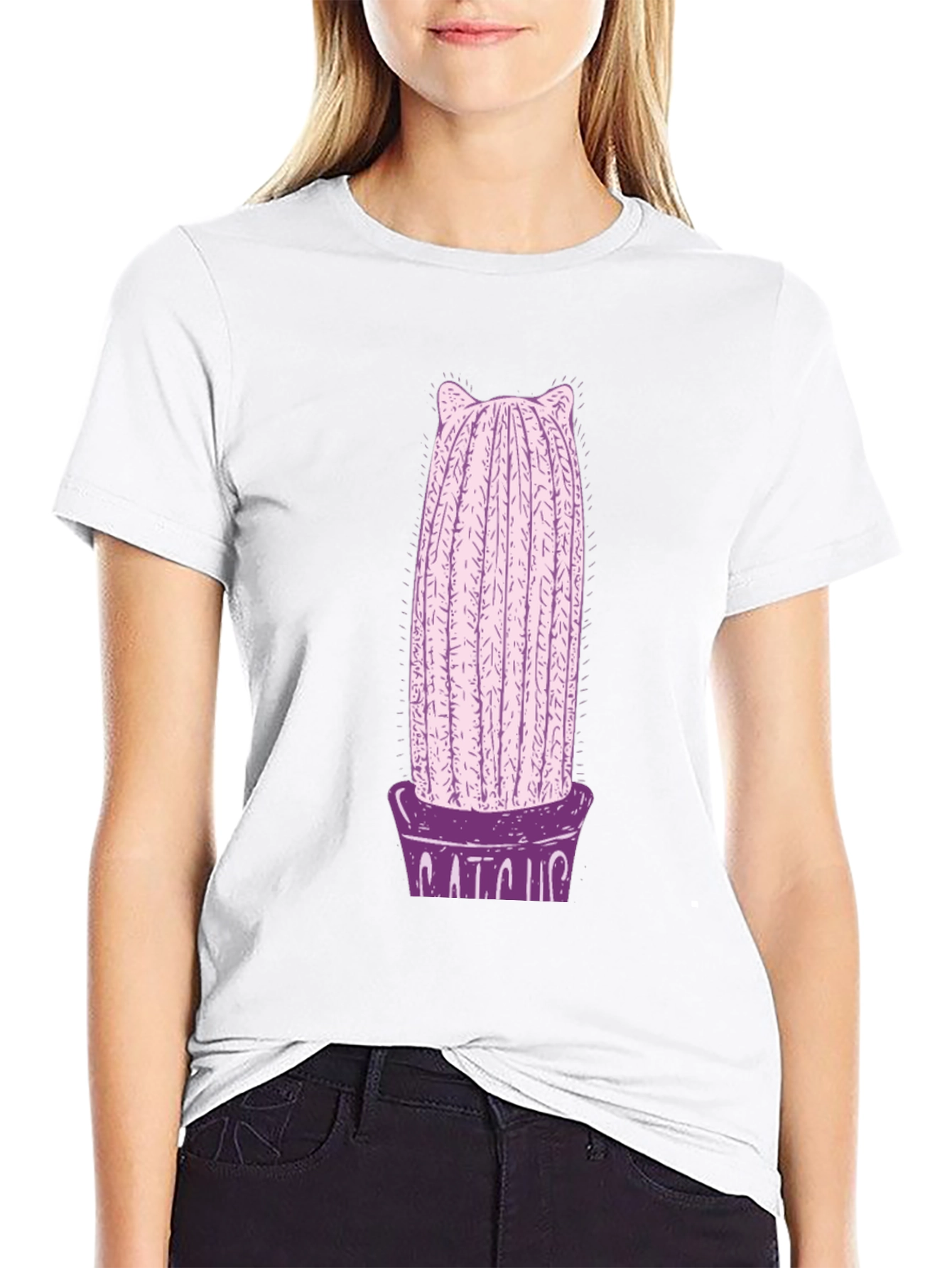 Cute Cactus Cat T-Shirt - Black Graphic Tee