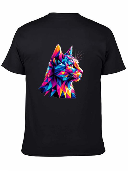 Geometric Cat T-Shirt - Abstract Colorful Design
