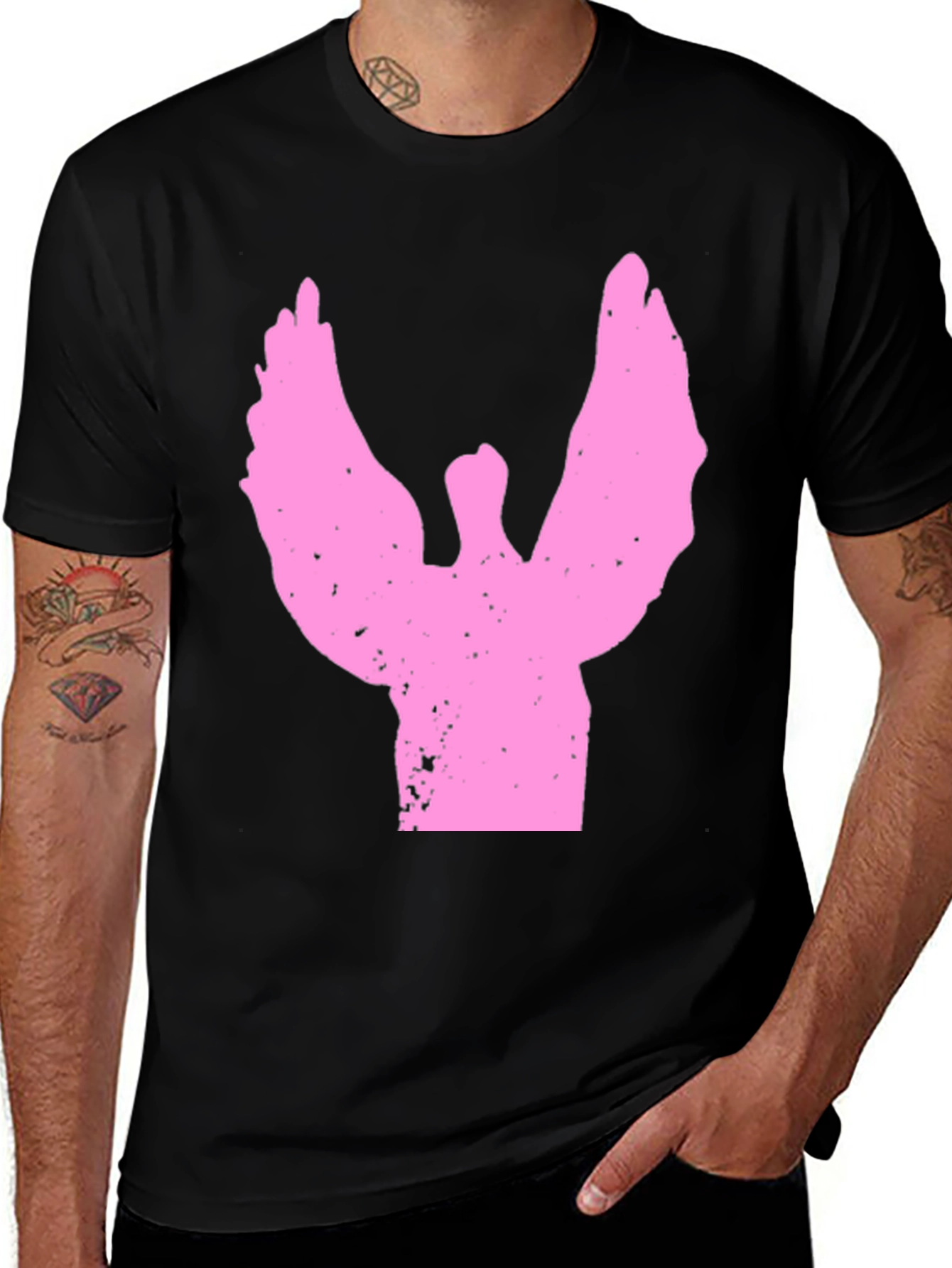 Pink Angel Graphic Black T-Shirt