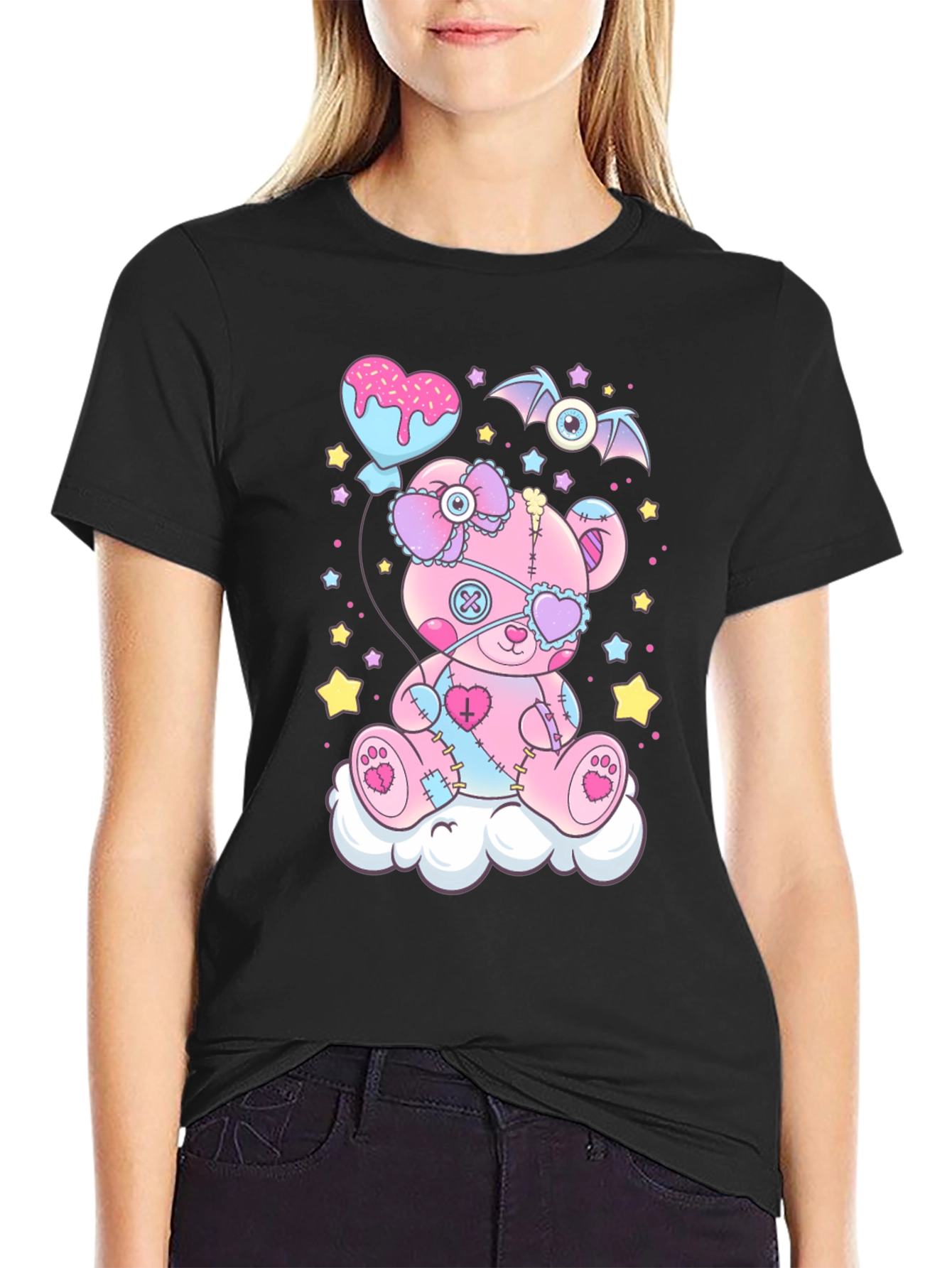 Cute Goth Pastel Teddy Bear Graphic T-Shirt