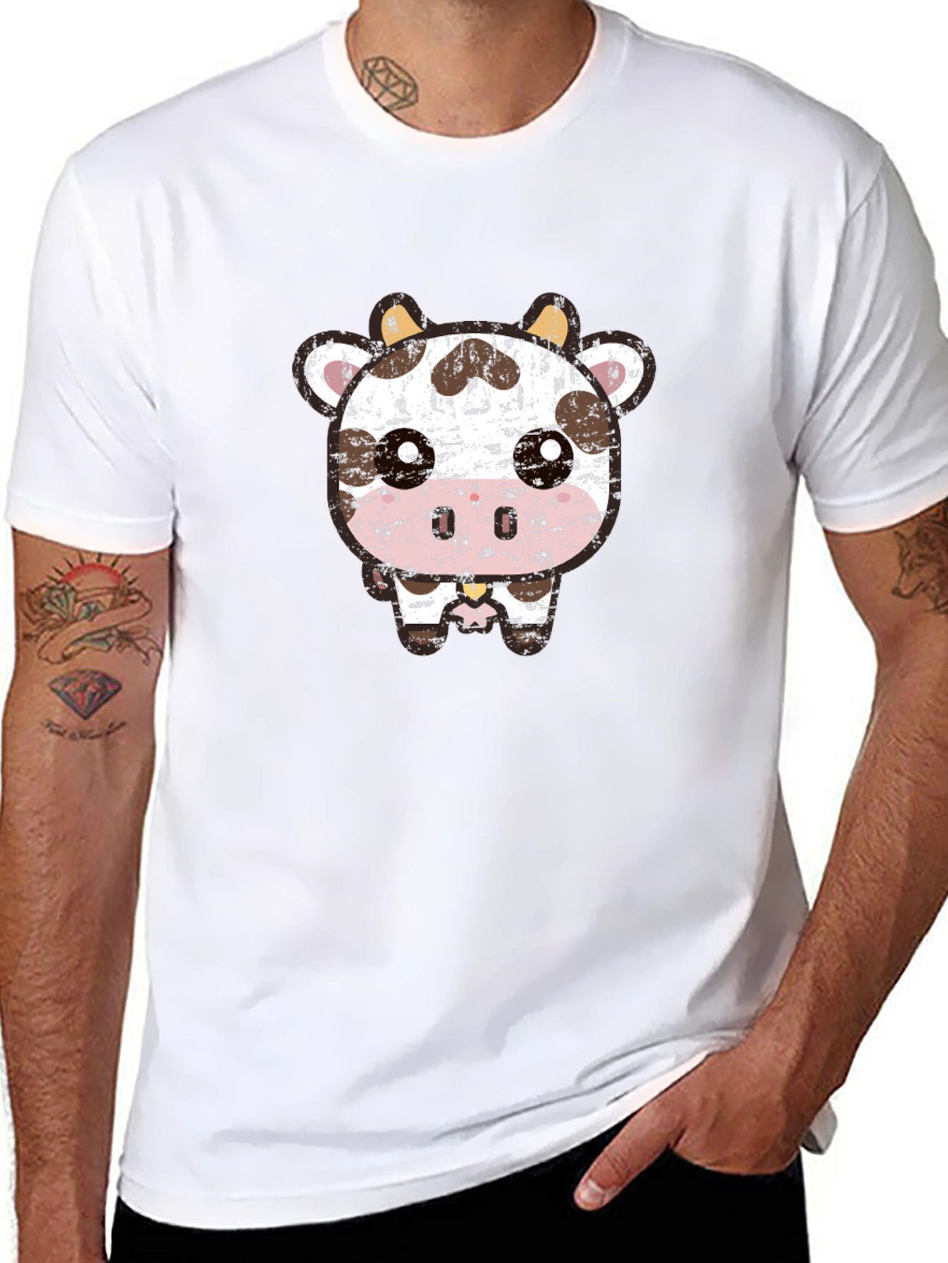 Cute Cartoon Cow Graphic Tee - Black
