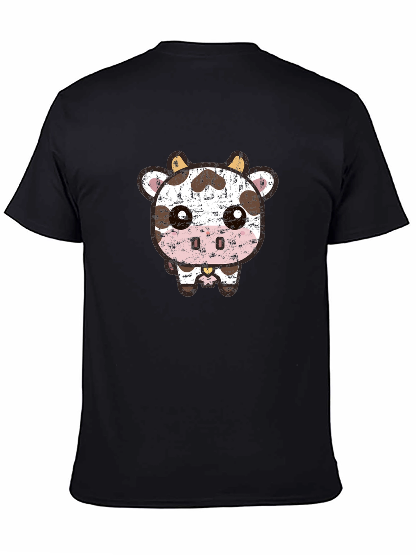 Cute Cartoon Cow Graphic Tee - Black