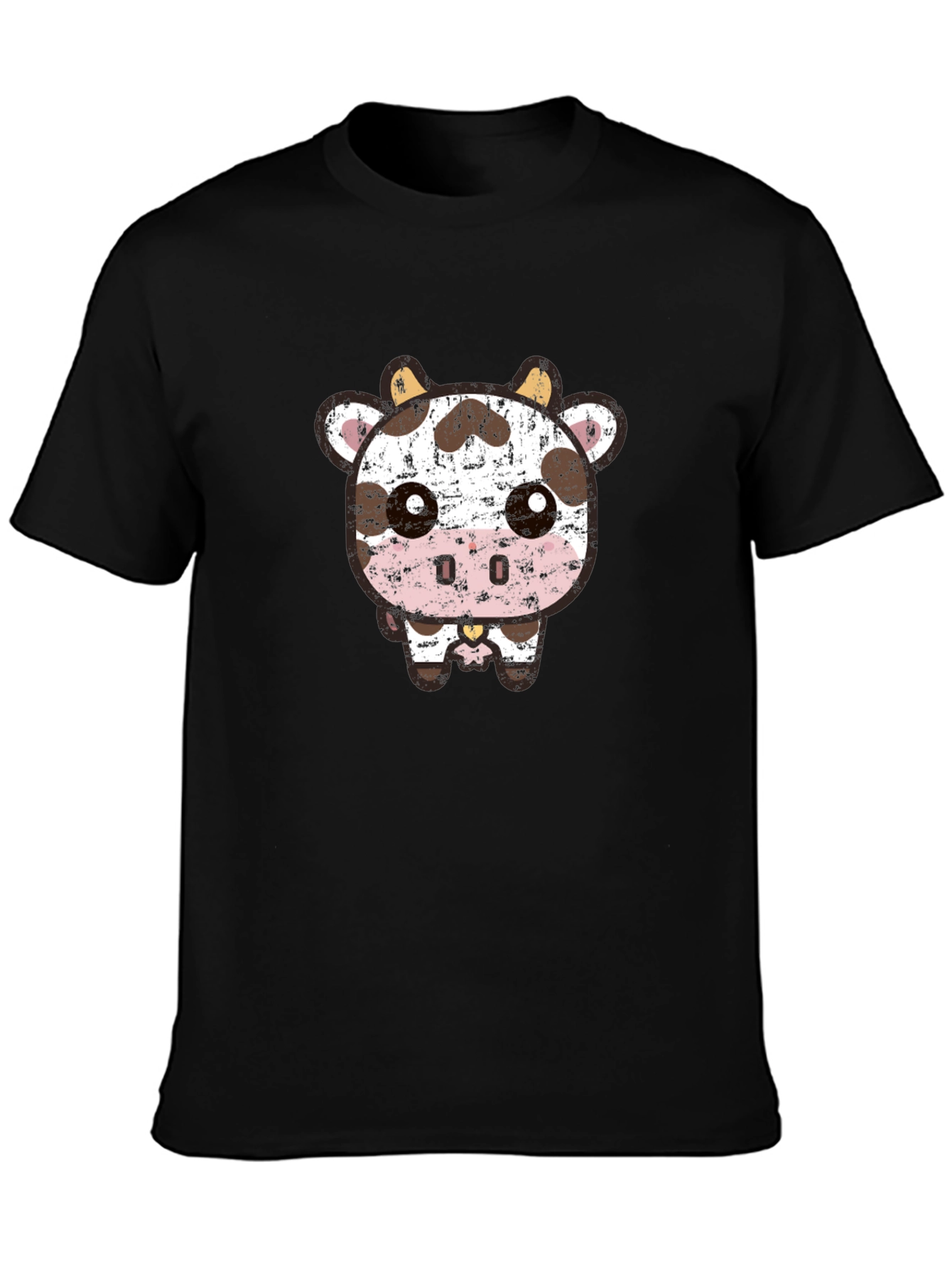 Cute Cartoon Cow Graphic Tee - Black