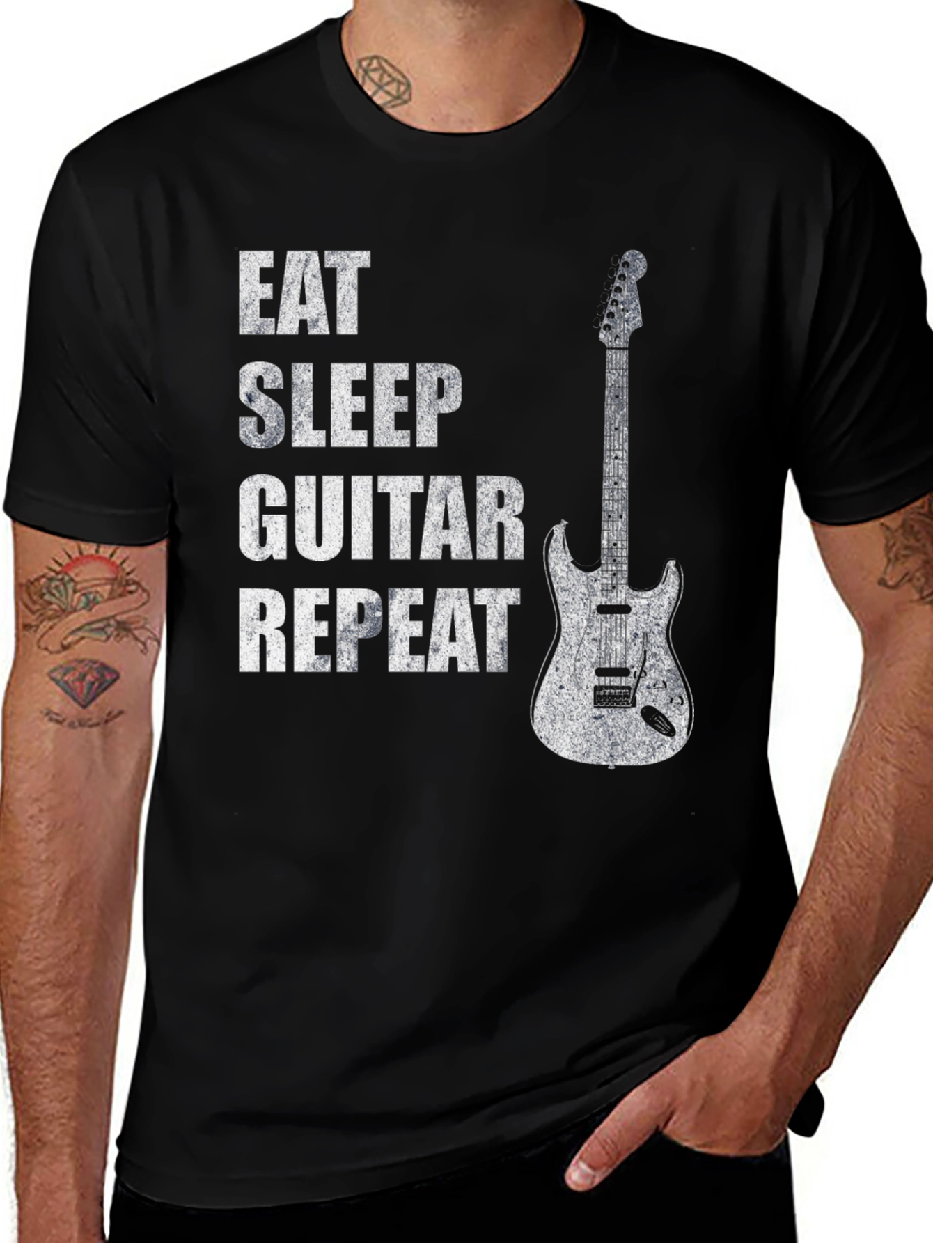 Eat Sleep Guitar Repeat Black Graphic Tee