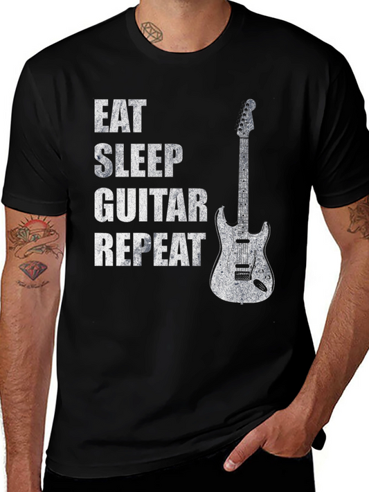 Eat Sleep Guitar Repeat Black Graphic Tee