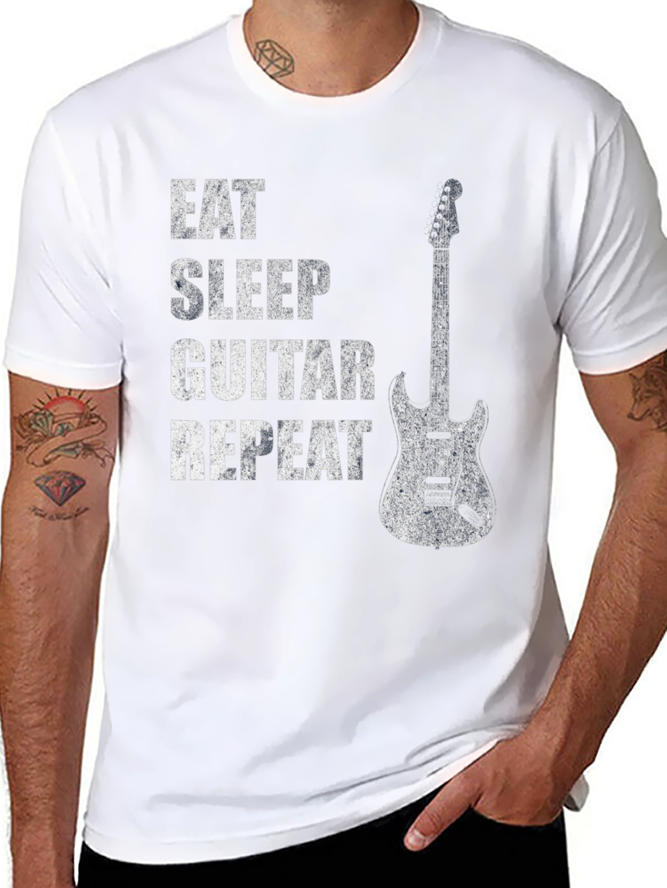 Eat Sleep Guitar Repeat Black Graphic Tee