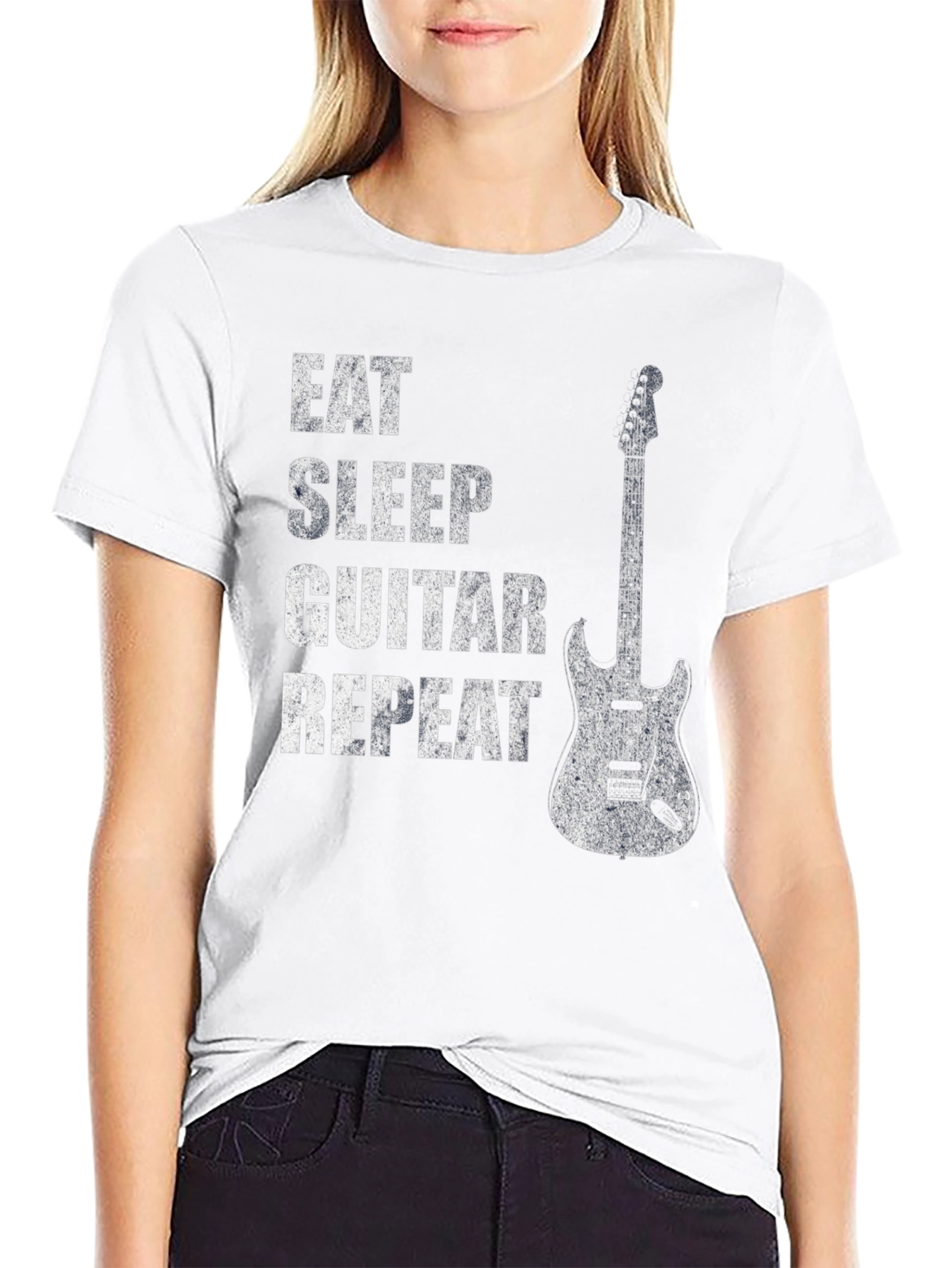 Eat Sleep Guitar Repeat Black Graphic Tee