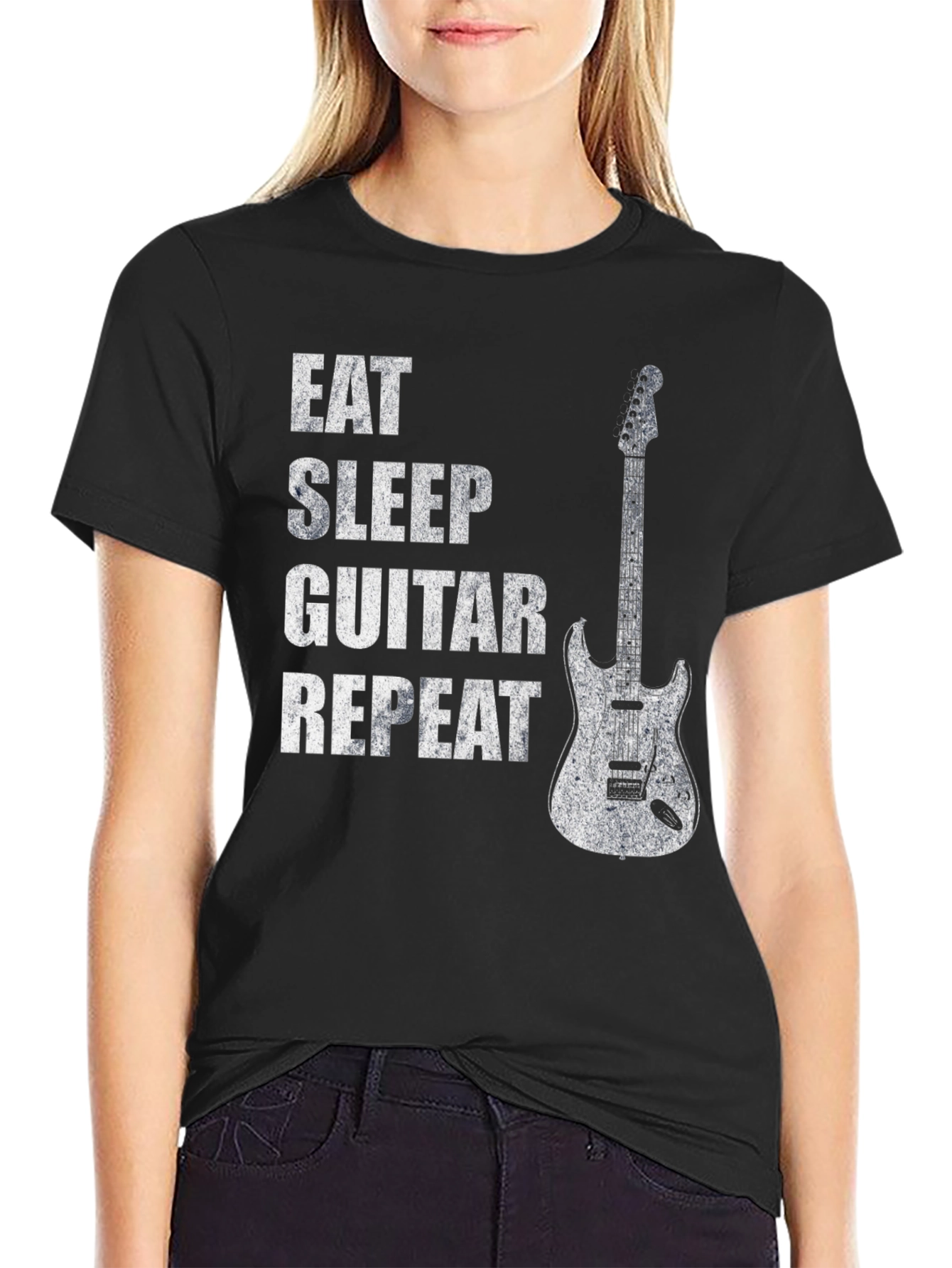 Eat Sleep Guitar Repeat Black Graphic Tee