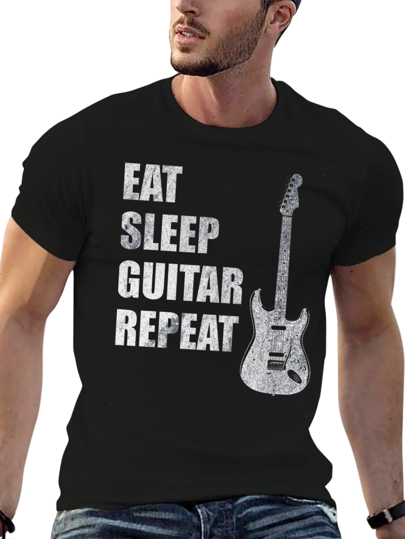 Eat Sleep Guitar Repeat Black Graphic Tee