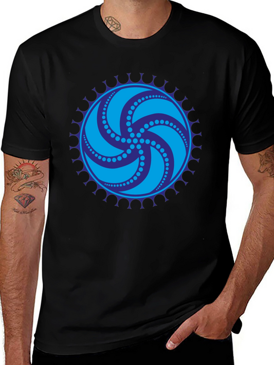 Black Tee with Geometric Swirl Design