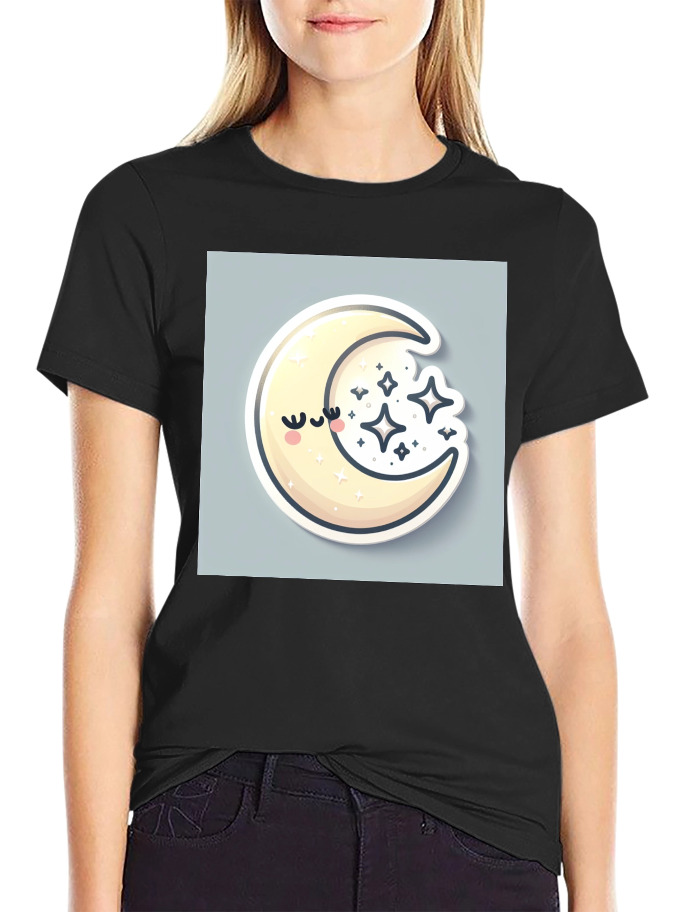 Dreamy Moon Graphic Tee - Black Cotton Comfort