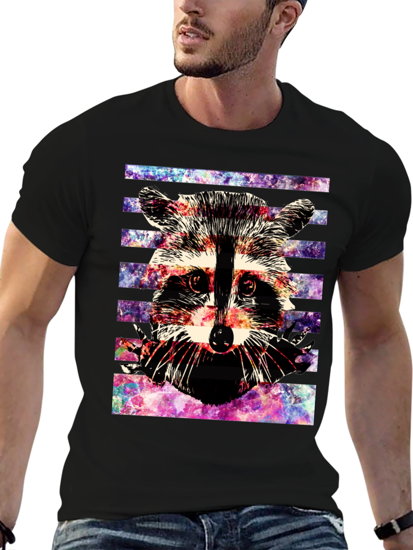 Raccoon Galaxy T-Shirt - Mens Black Graphic Tee