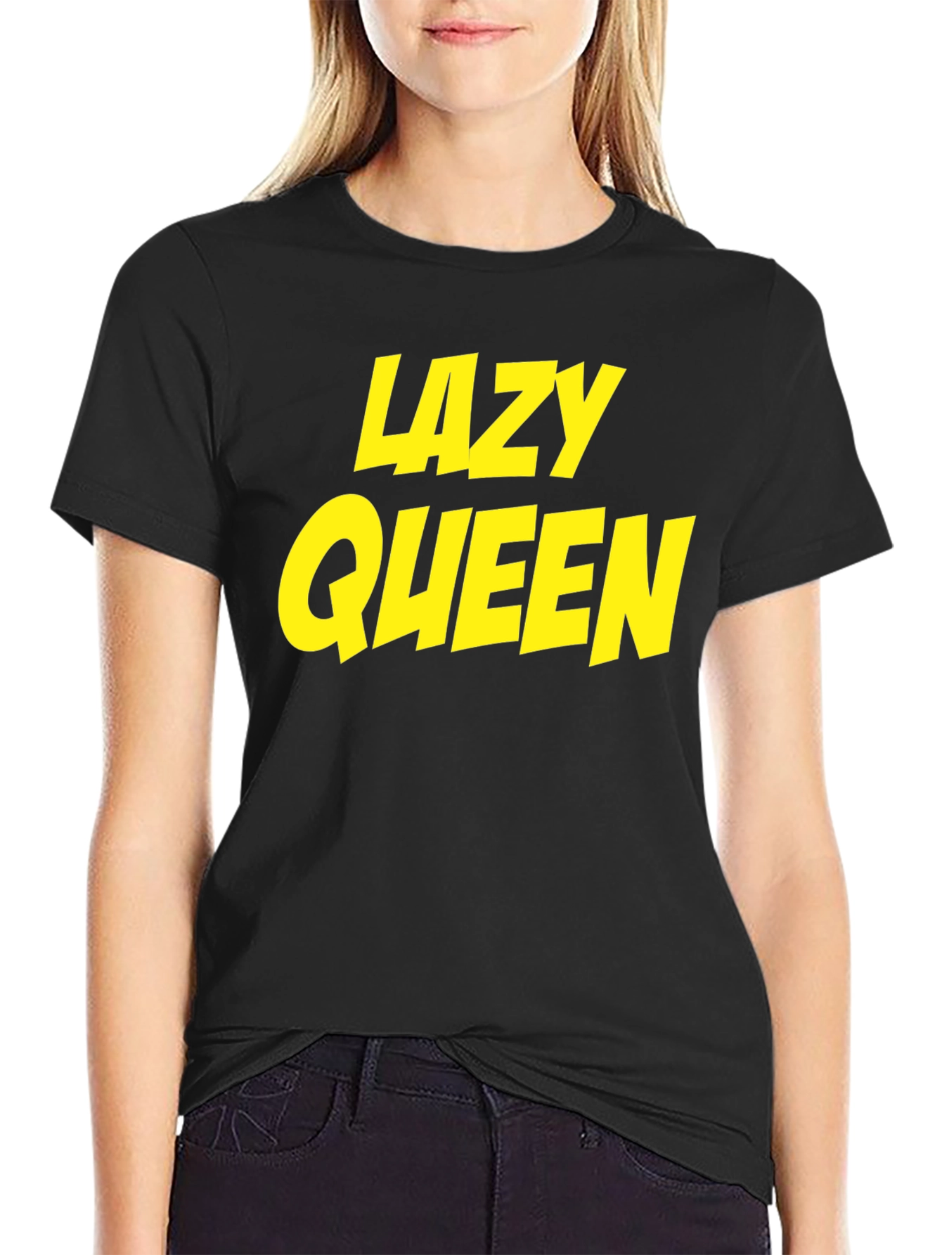 Lazy Queen Black Cotton Graphic Tee