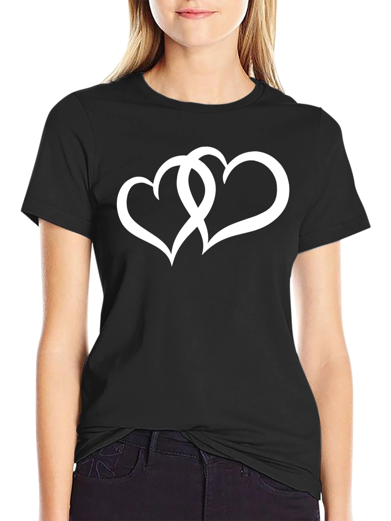 Linked Hearts Graphic Tee - Black Cotton Blend