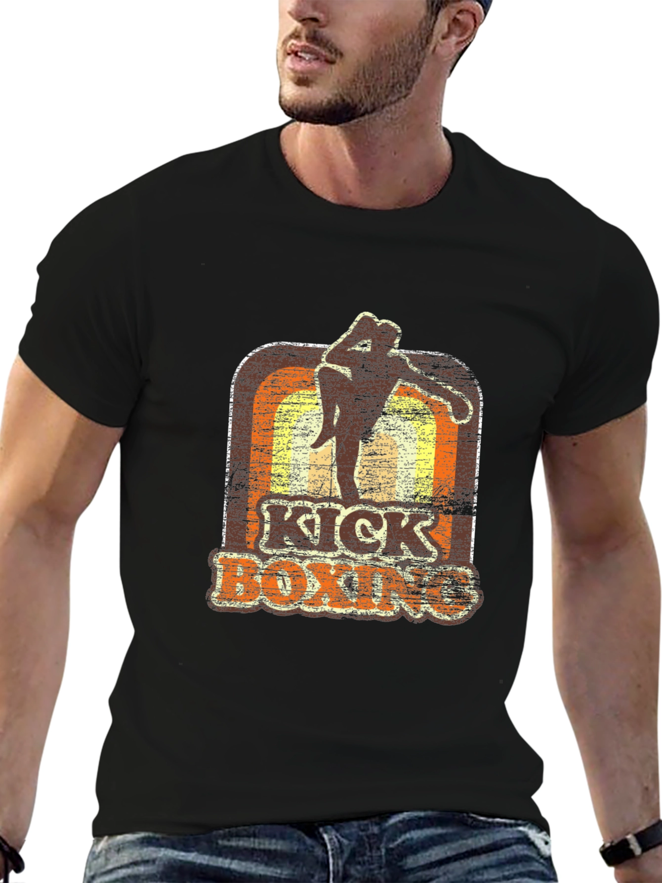 Kickboxing Retro Style Black T-Shirt