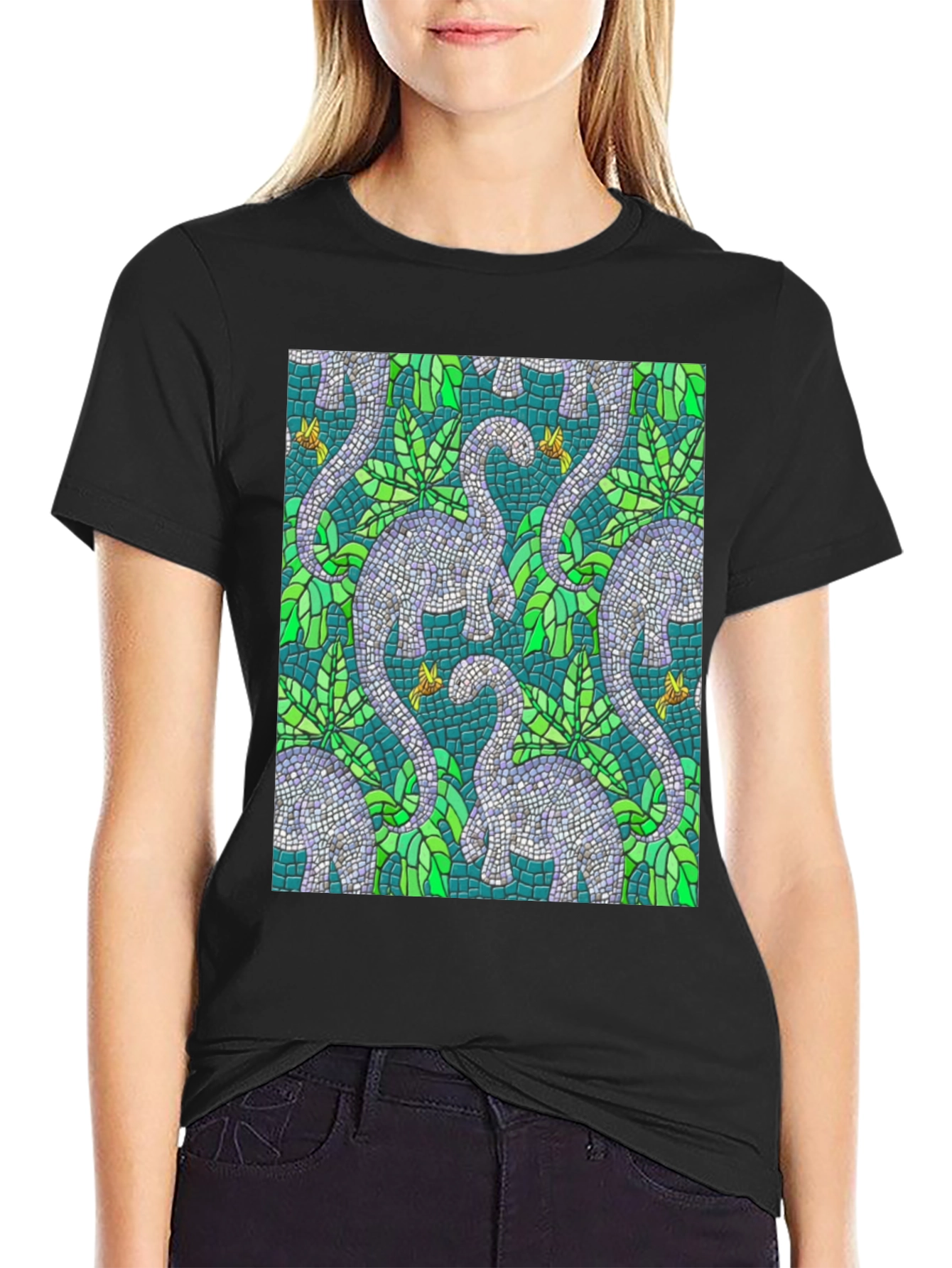 Dino Mosaic T-Shirt - Unique Reptile Pattern Tee