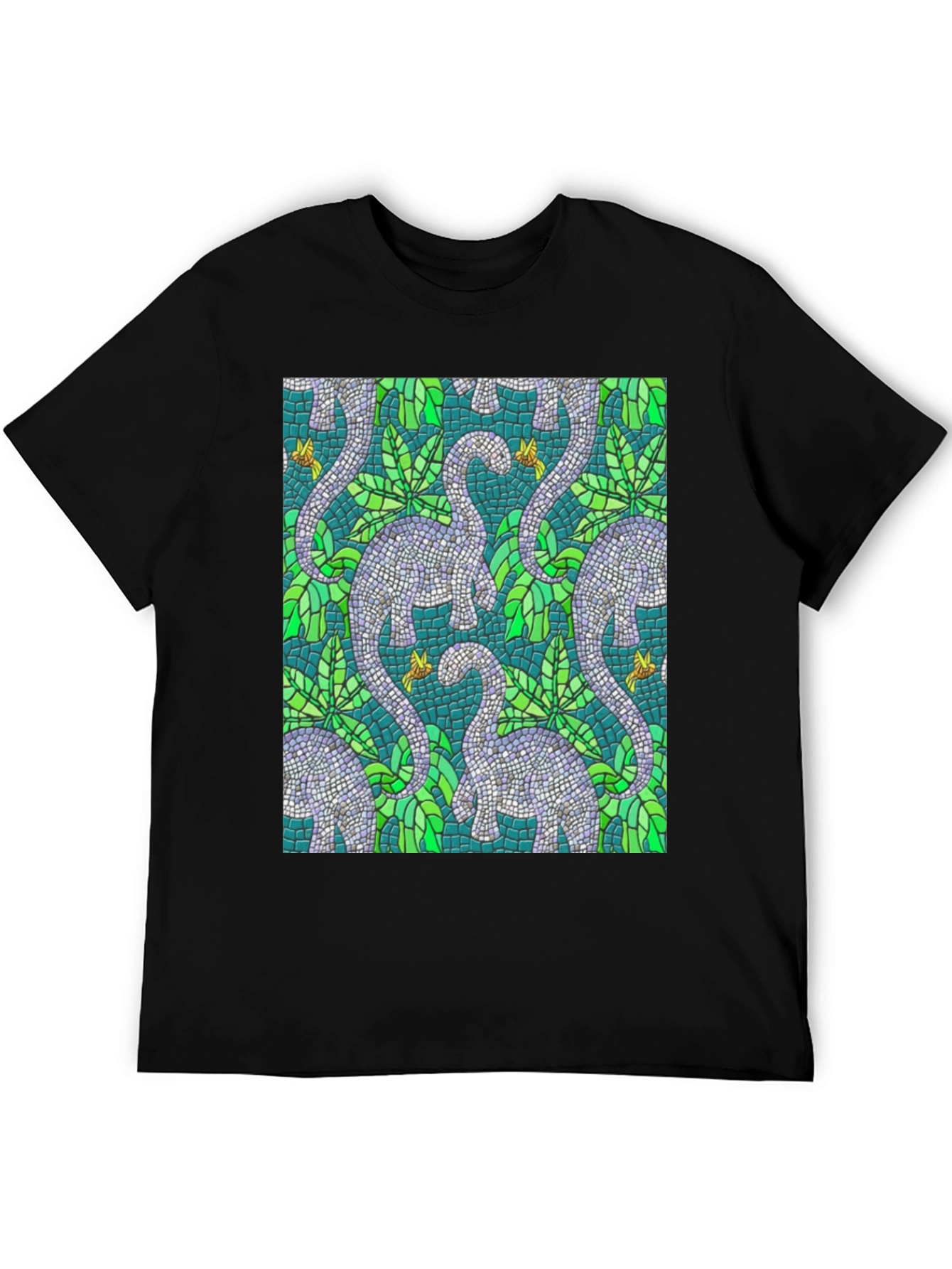 Dino Mosaic T-Shirt - Unique Reptile Pattern Tee