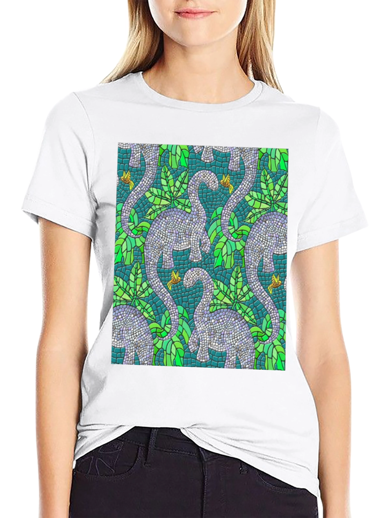 Dino Mosaic T-Shirt - Unique Reptile Pattern Tee