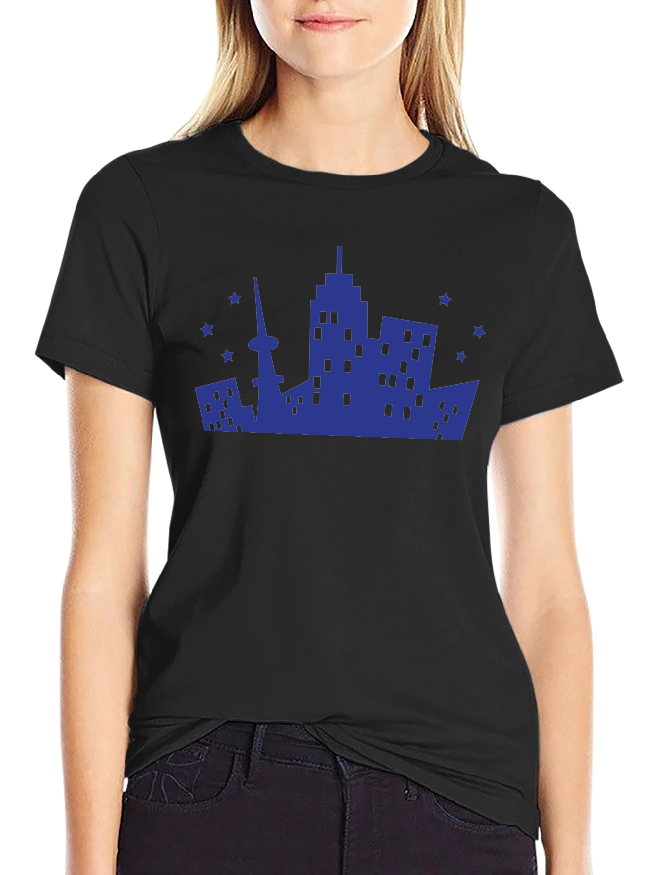 Cityscape Graphic Tee - Modern Black Cotton T-Shirt