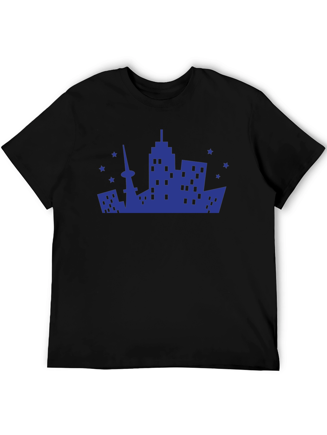 Cityscape Graphic Tee - Modern Black Cotton T-Shirt