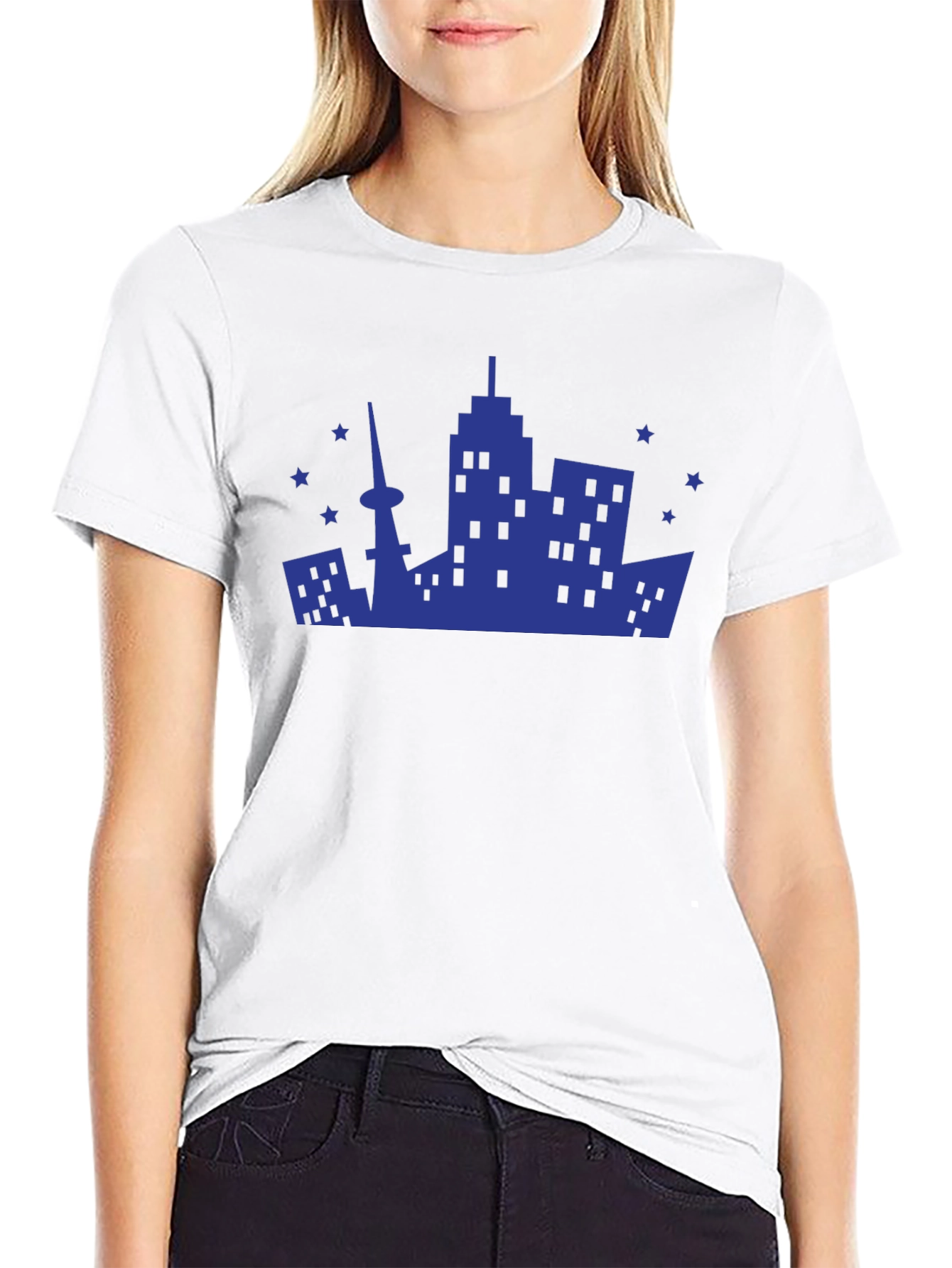 Cityscape Graphic Tee - Modern Black Cotton T-Shirt