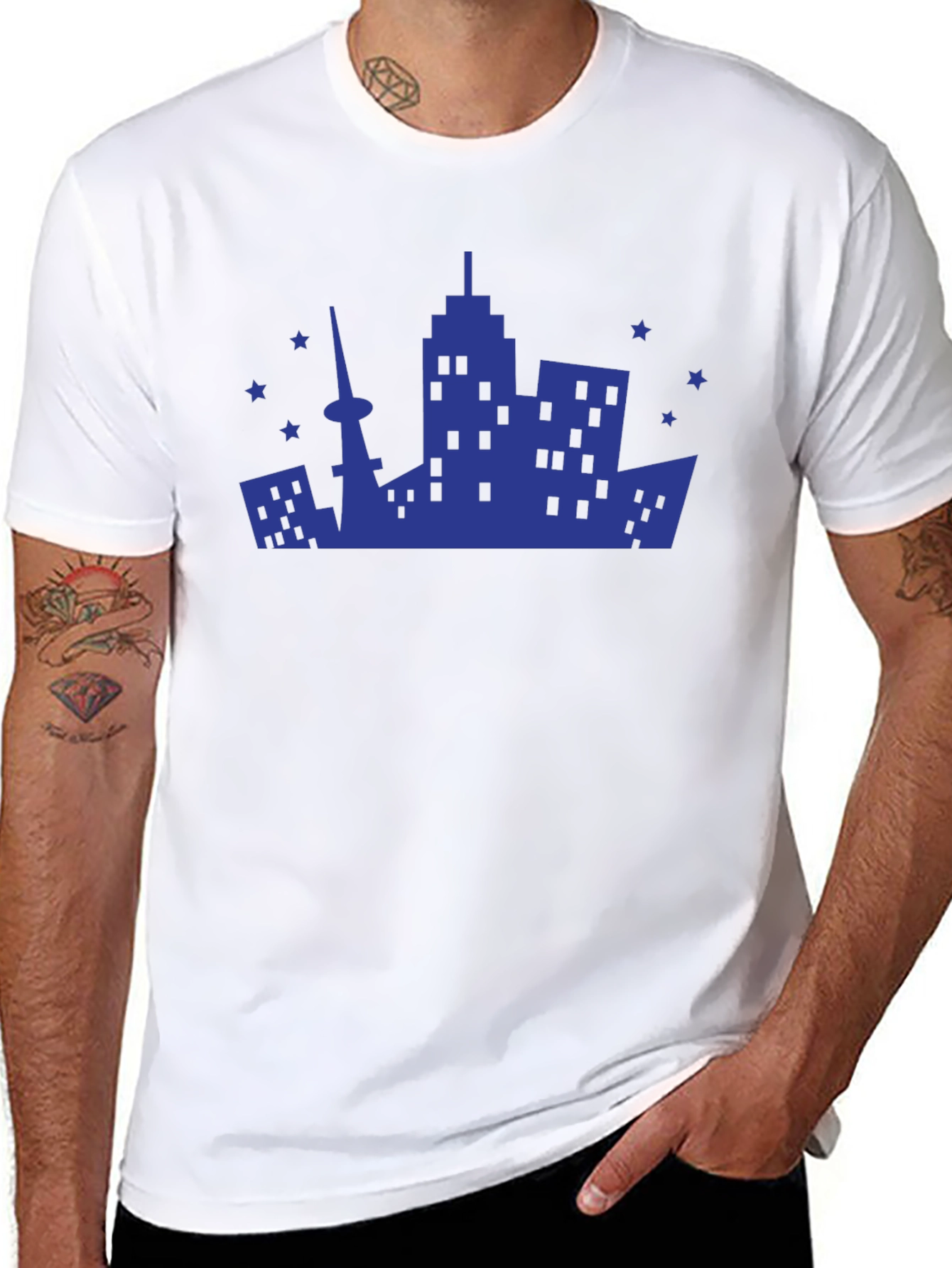 Cityscape Graphic Tee - Modern Black Cotton T-Shirt