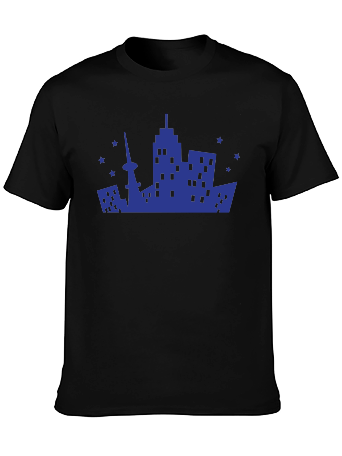 Cityscape Graphic Tee - Modern Black Cotton T-Shirt