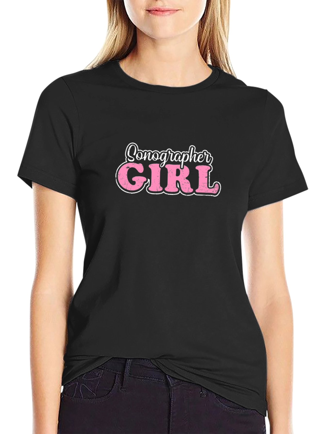 Sonographer Girl Graphic Tee - Black Cotton T-Shirt