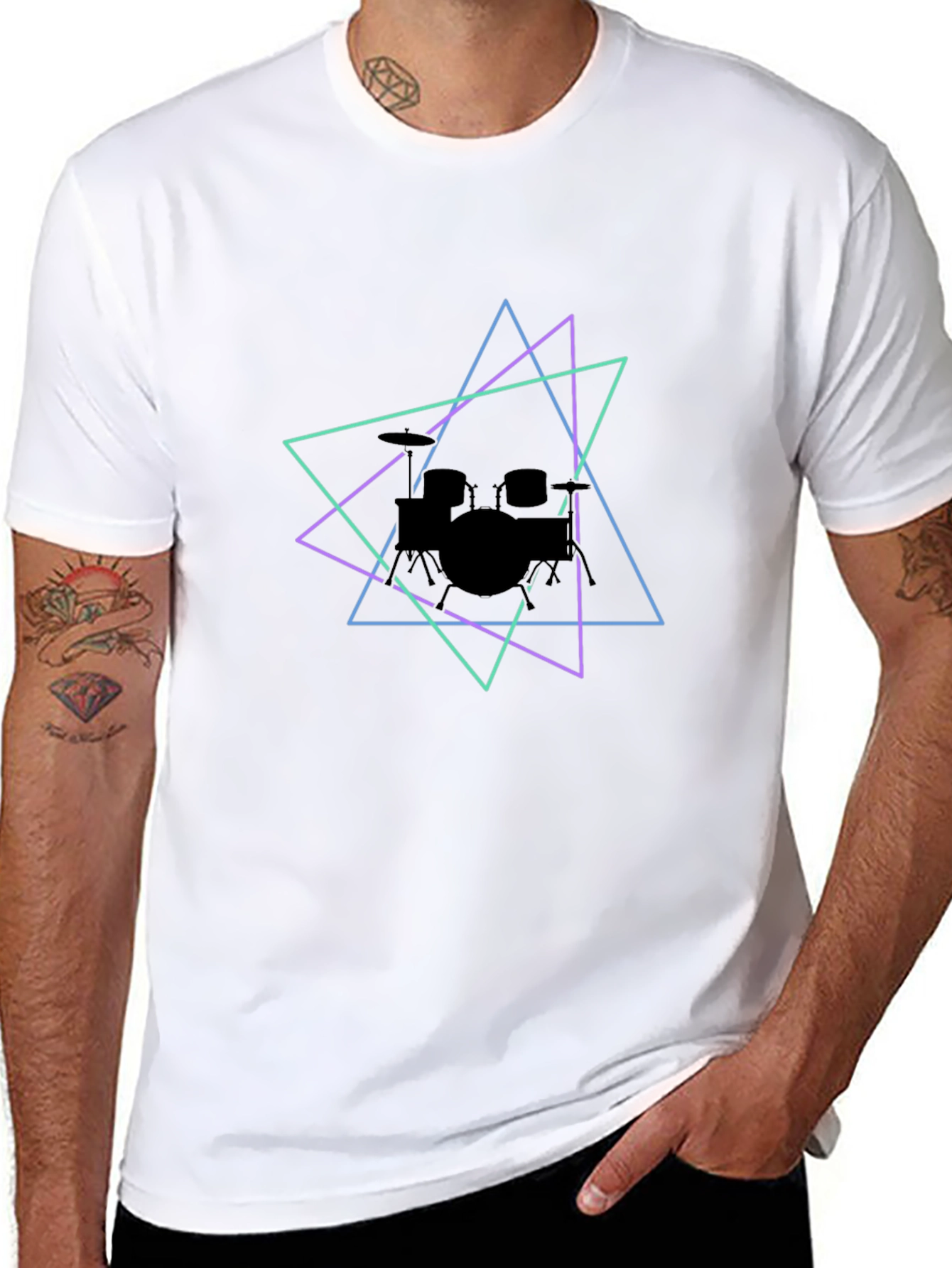 Geometric Drum Kit Graphic Tee - Black