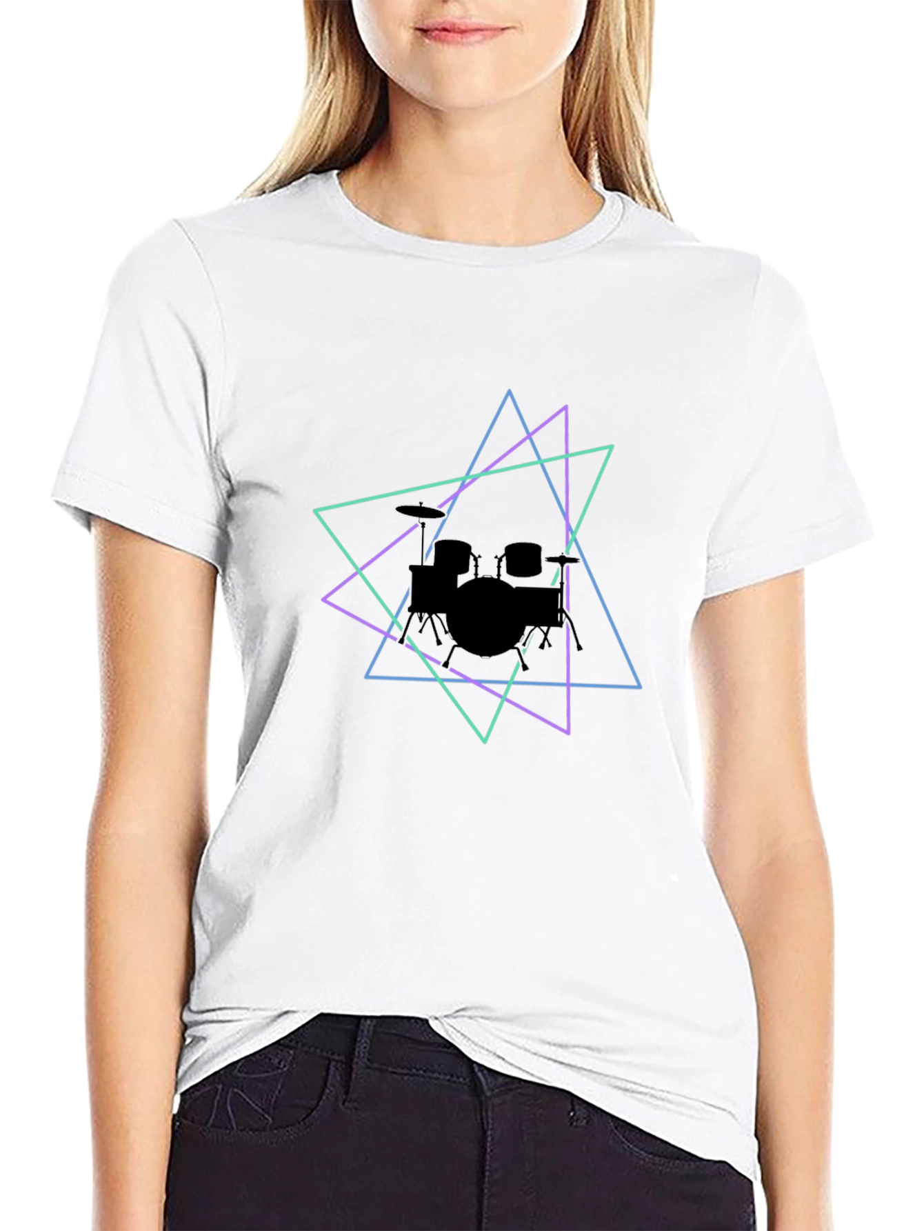 Geometric Drum Kit Graphic Tee - Black