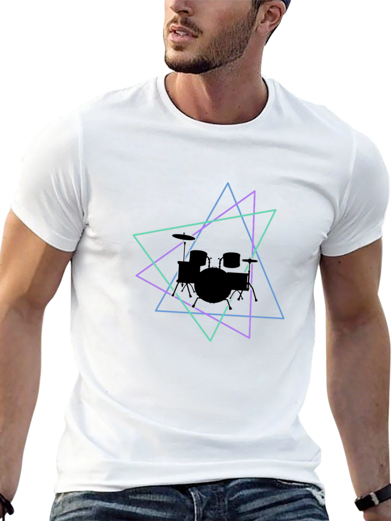 Geometric Drum Kit Graphic Tee - Black